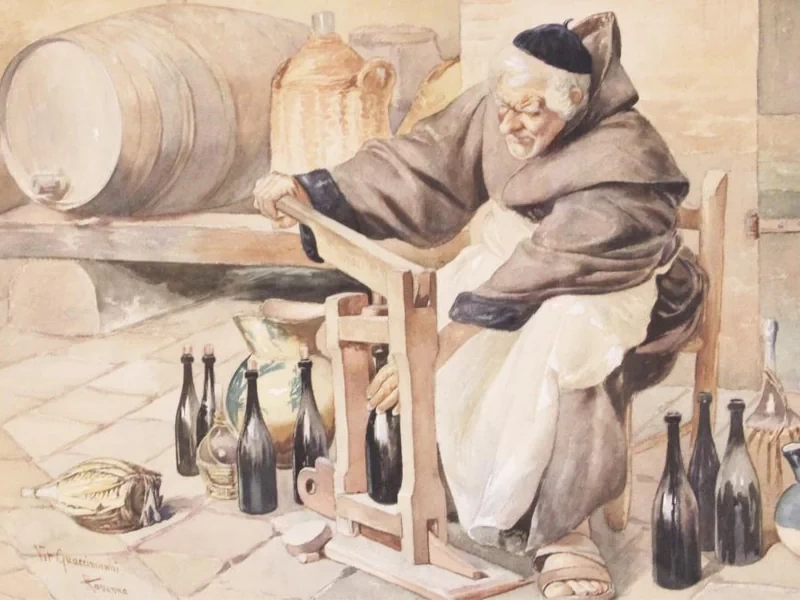 1859-Vittorio Guaccimanni - Scena di taverna interna con monaco